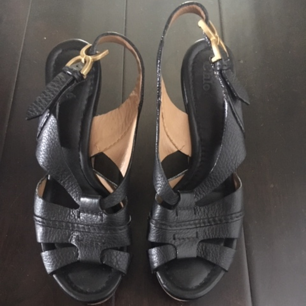 Chloe Black Leather high heel wedge Sandle